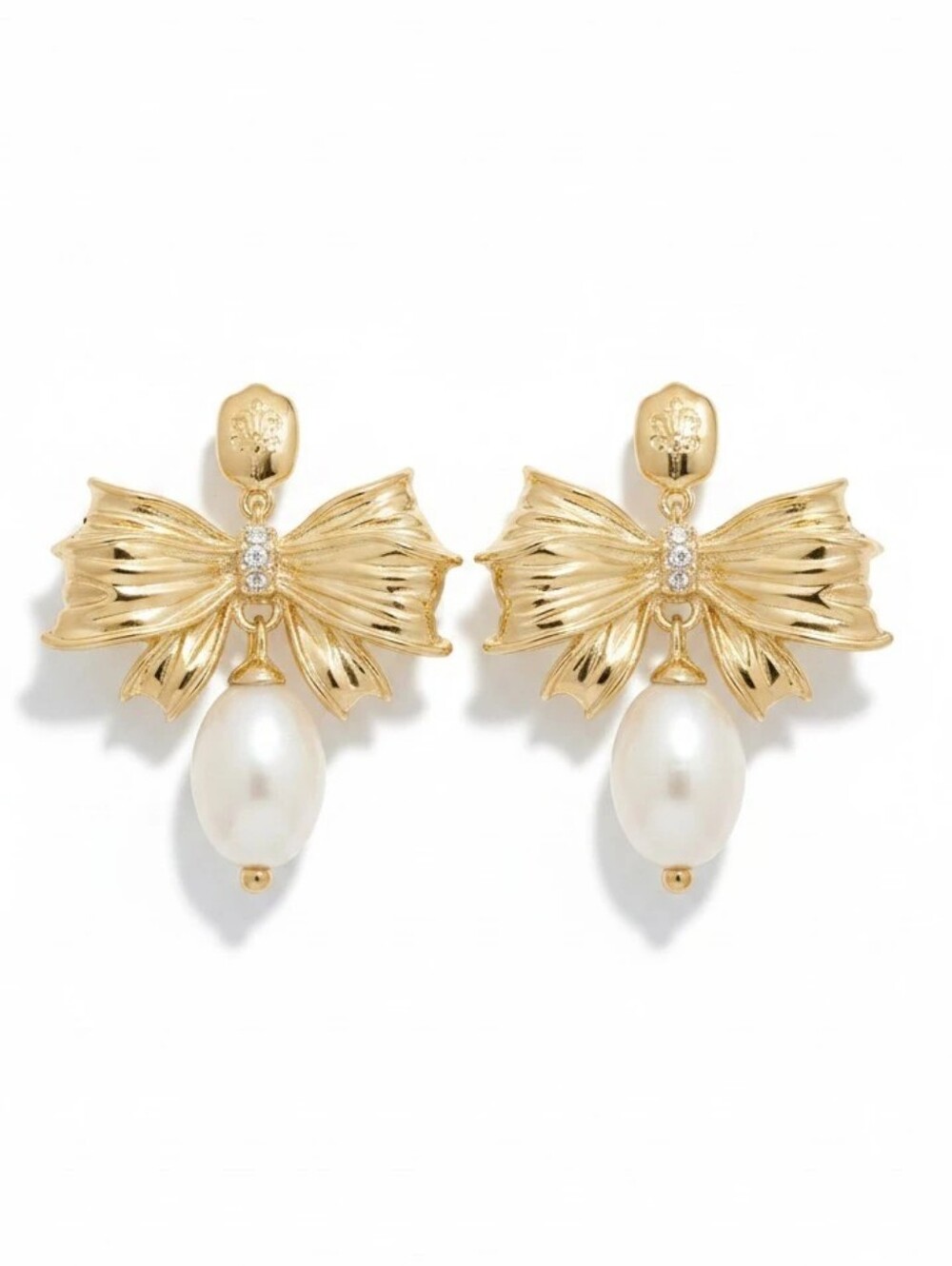 Kendra Scott Gold Bow Pearl Drop Post Back Earrings